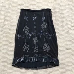 Gorgeous blue beaded & velvet trim skirt